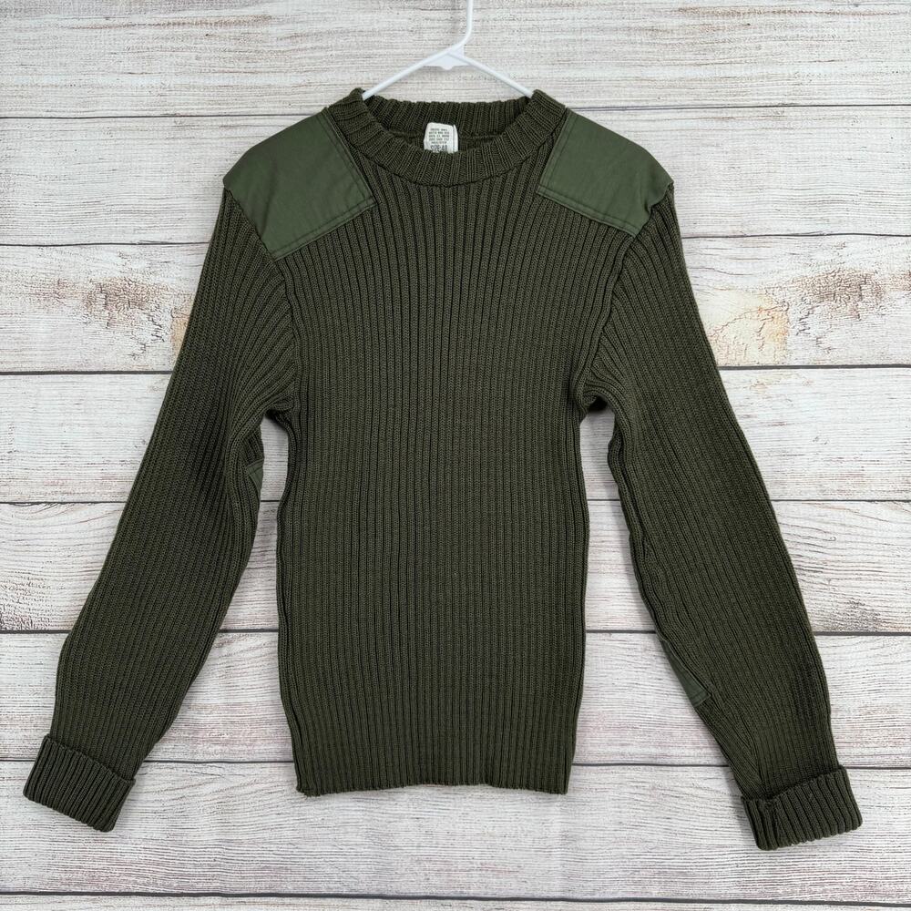 Vintage SEBO Knitwear Army Wool Commando Military Sweater Mens 40 Green Rib Knit